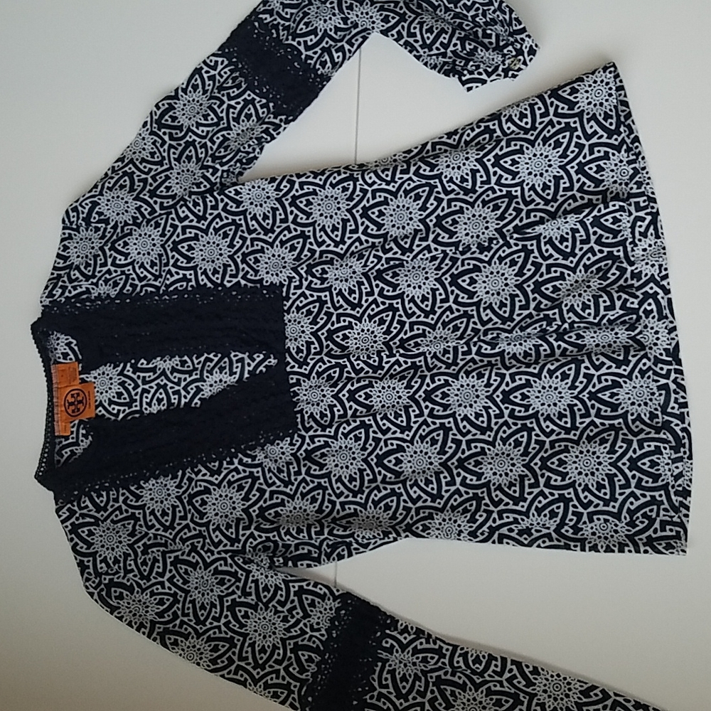 TORY BURCH Navy/White Floral Tunic/Blouse Women’s Size 4